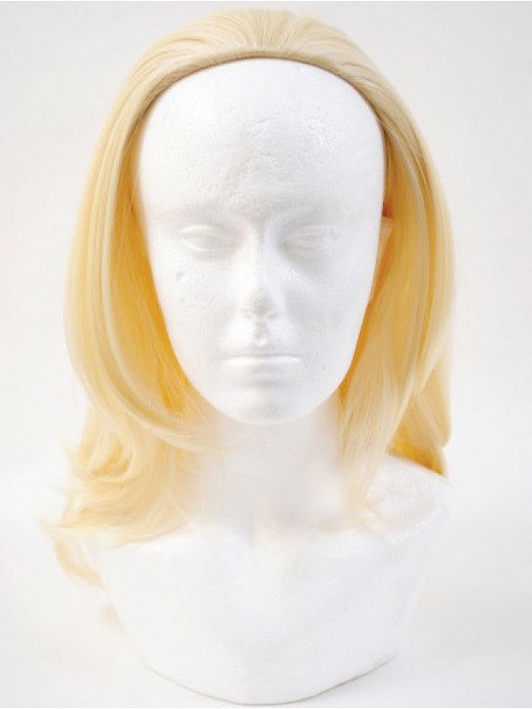Blonde Wavy Shoulder Length Human Hair Wigs & Half Wigs