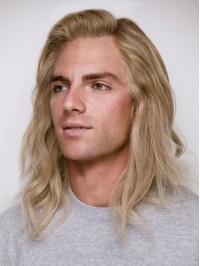 Long Wavy  Human  Mens Lace Wigs