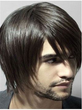 Brown Straight Remy Human Hair Graceful Men Wigs