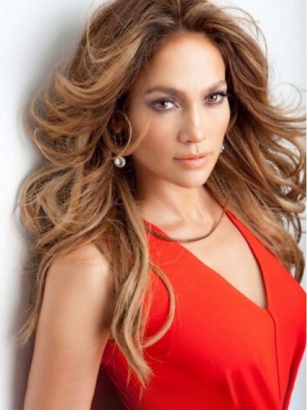 Jennifer Lopez Long Wavy Lace Front Human Hair Wigs Without Bangs