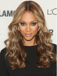 Tyra Banks Central Parting Long Wavy Lace Front Human Hair Wigs