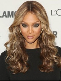 Tyra Banks Central Parting Long Wavy Lace Front Human Hair Wigs