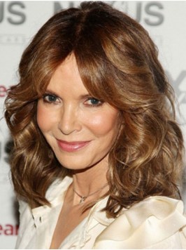 Brown Central Parting Wavy Medium Capless Human Ha...