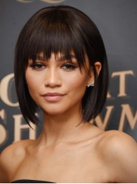 Zendaya Coleman Short Straight Bob Style Lace Front Wigs With Bangs