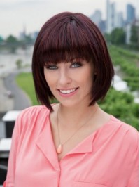 Claret Short Straight Bob Style Capless Synthetic Wigs With Bangs