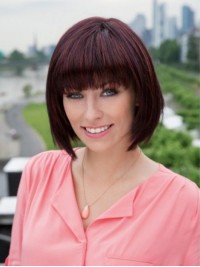 Claret Short Straight Bob Style Capless Synthetic Wigs With Bangs