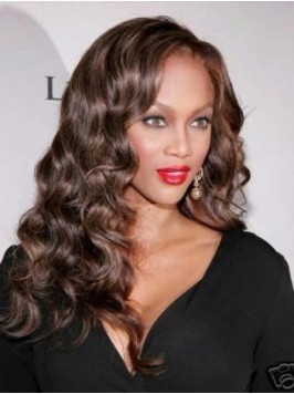 Brown Long Curly Synthetic Lace Front Wigs With Si...