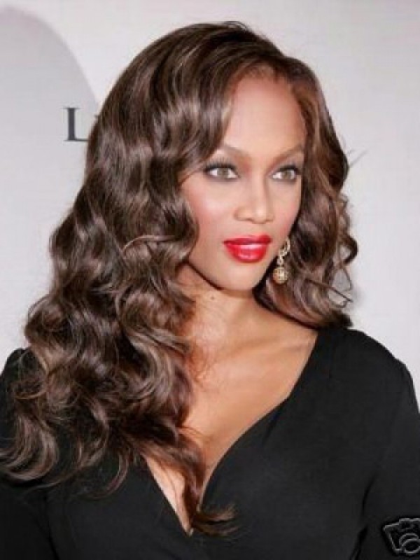 Brown Long Curly Synthetic Lace Front Wigs With Side Bangs