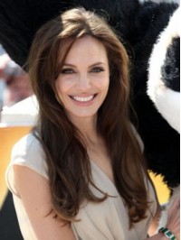 Angelina Jolie Long Straight Full Lace Human Hair Wigs With Side Bangs