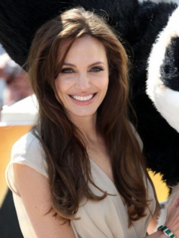 Angelina Jolie Long Straight Full Lace Human Hair Wigs With Side Bangs