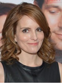 Tina Fey Medium Wavy Lace Front Human Hair Wigs With Side Bangs