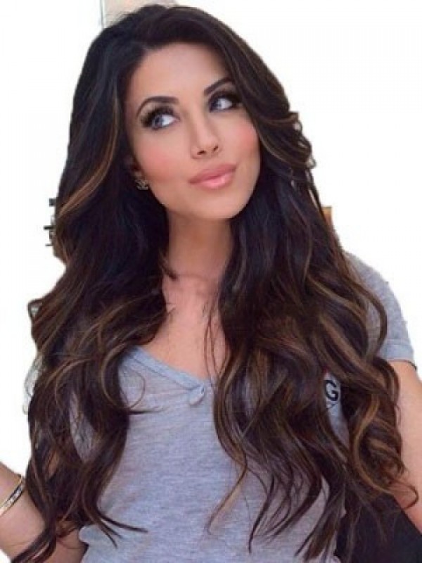 Long Wavy Lace Front Human Hair Wigs With Side Bangs