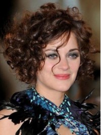 Short Curly Full Lace Synthetic Wigs With Side Bangs