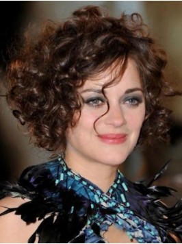 Short Curly Full Lace Synthetic Wigs With Side Ban...