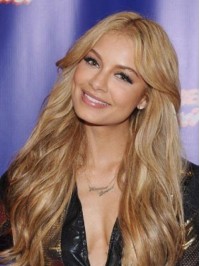 Blonde Central Parting Long Wavy Human Hair Lace Front Wigs