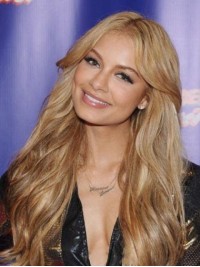 Blonde Central Parting Long Wavy Human Hair Lace Front Wigs