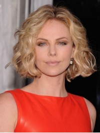 Blonde Short Wavy Central Parting Lace Front Synthetic Wigs