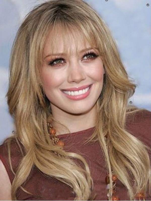 Long Wavy Blonde Lace Front Human Hair Wigs With Bangs