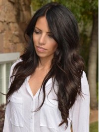 Long Wavy Lace Front Human Hair Wigs With Side Bangs