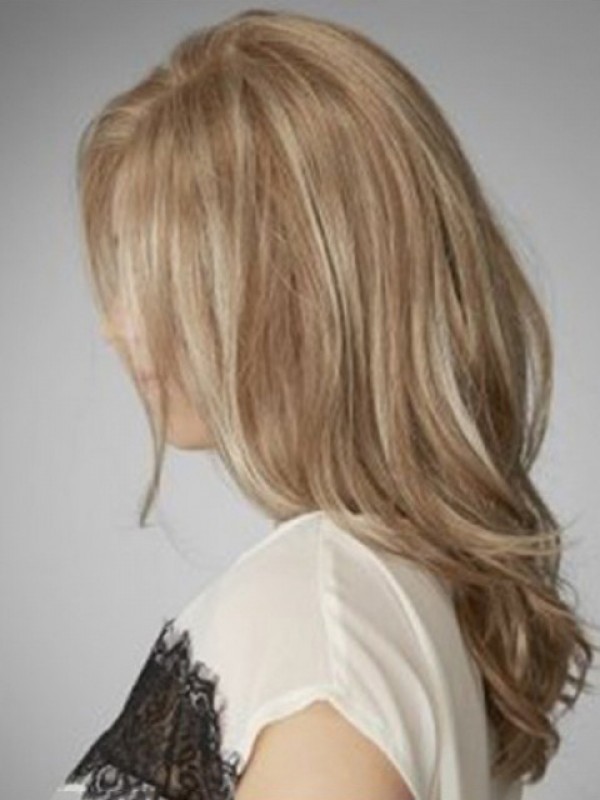 Blonde Long Straight Lace Front Wavy Human Hair Wigs With Side Bangs