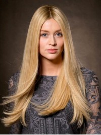 Blonde Central Parting Straight Long Synthetic Lace Front Wigs