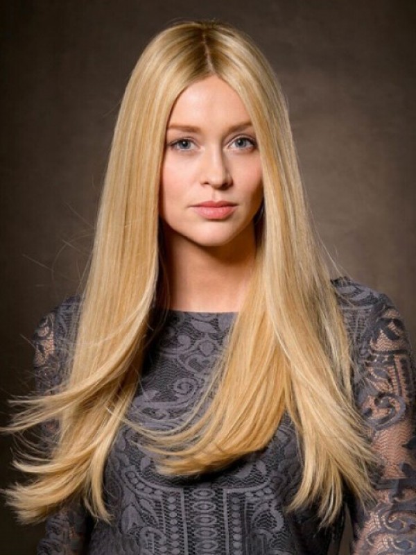 Blonde Central Parting Straight Long Synthetic Lace Front Wigs