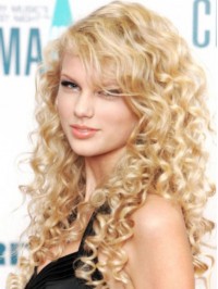 Blonde Long Curly Lace Front Human Hair Wigs With Side Bangs
