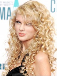 Blonde Long Curly Lace Front Human Hair Wigs With Side Bangs