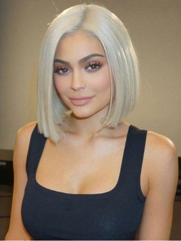 Short Straight Bob Style Lace Front Synthetic Wigs With Side Bangs