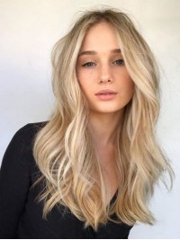 Central Parting Blondw Long Wavy Lace Front Wigs