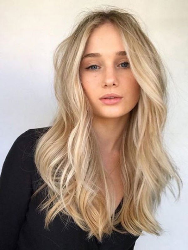 Central Parting Blondw Long Wavy Lace Front Wigs