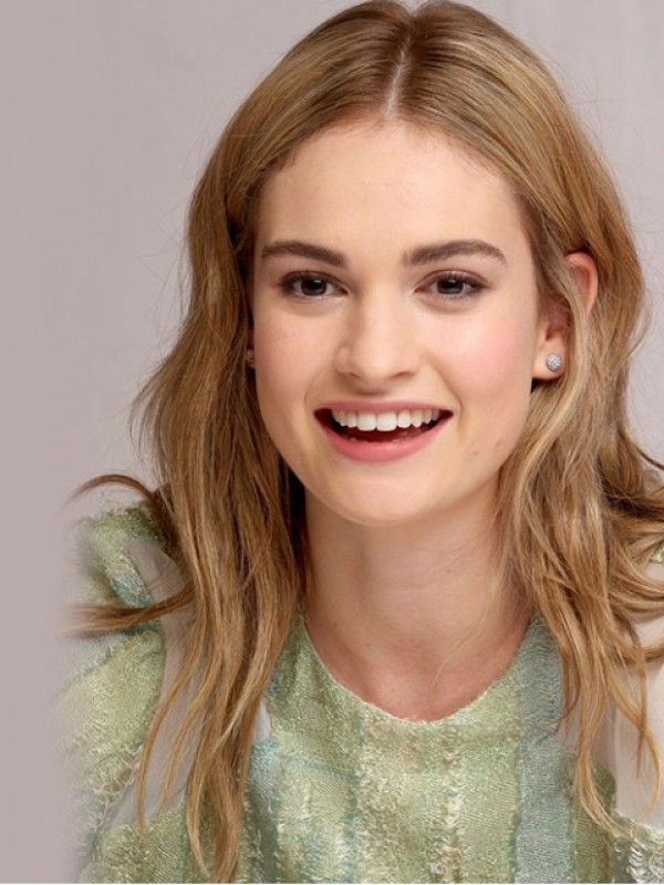 Lily James Central Parting Long Wavy Lace Front Wig