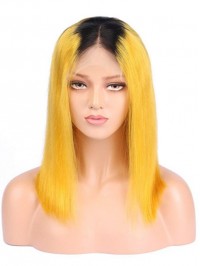Yellow Long Straight Ombre Wig With Dark Root