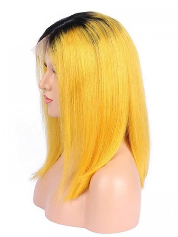 Yellow Long Straight Ombre Wig With Dark Root