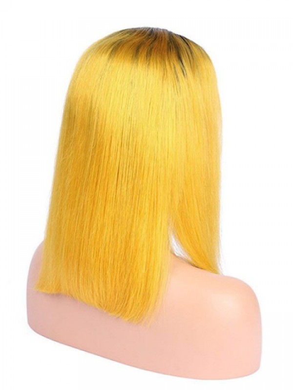 Yellow Long Straight Ombre Wig With Dark Root