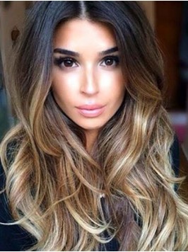 Long Black Ombre Blond Lace Front Human Hair Wig