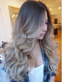 Two Colors Ombre Blond Long Full Lace Human Hair Wig