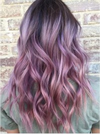 Ombre Purple Long Wavy Human Wig