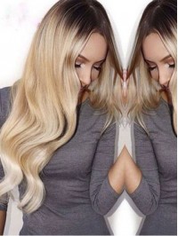 Long Blonde Wavy Two Tones Human Wig