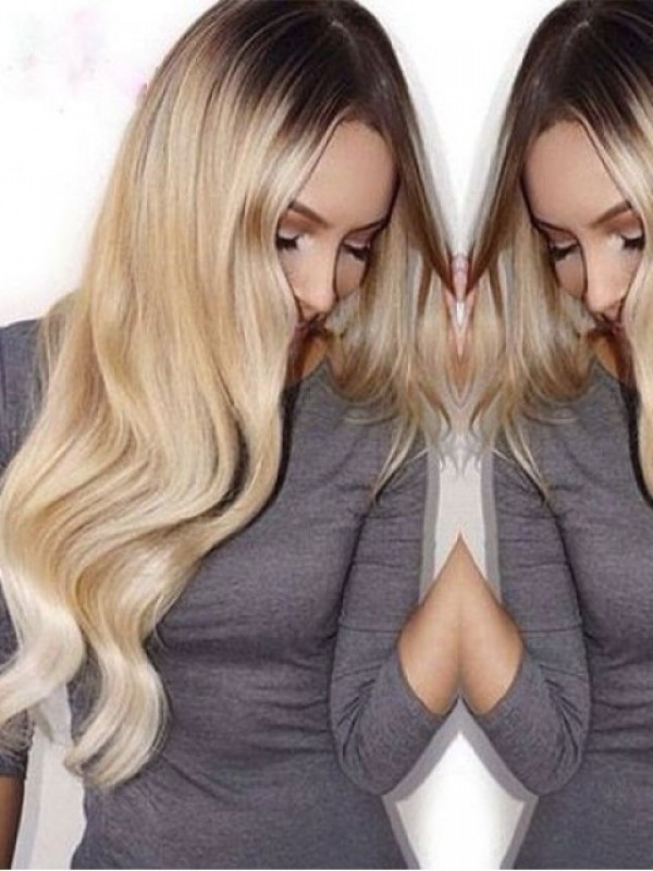 Long Blonde Wavy Two Tones Human Wig