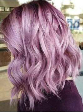 Purple Medium Wavy Human Wig