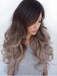 Two Colors Ombre Long Wavy Lace Front Human Hair Wig