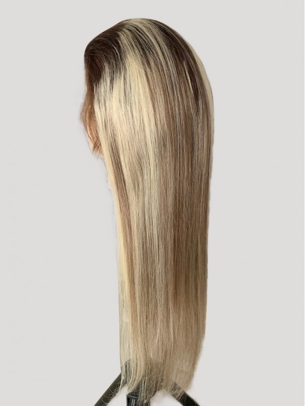 Ombre Long Straight Lace Front Human Wigs With Baby Hair