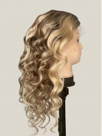 Ombre Long Wavy Lace Front Human Wigs With Baby Hair