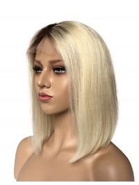 Medium Straight Bob Lace Front Wigs With Dark Root