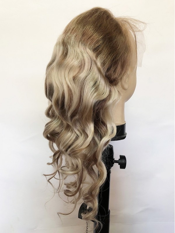 Ombre Long Wavy Lace Front Human Wigs With Baby Hair