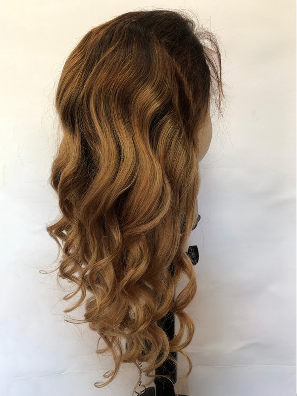 Ombre Long Wavy Lace Front Human Wigs With Baby Hair