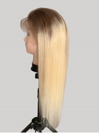 Ombre Long Straight Lace Front Human Wigs With Baby Hair