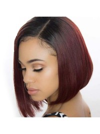Claret Short Straight Lace Front Wigs With Baby Hair