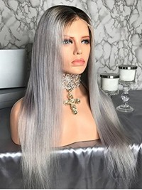 Ombre Long Grey Straight Lace Front Human Wigs